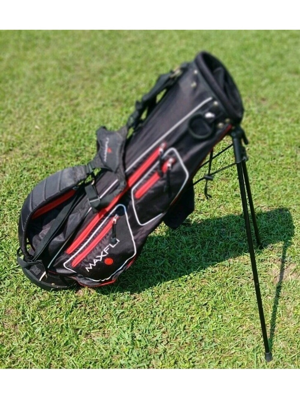 Maxfli Sunday Stand Golf Bag Black/Red 3-Way Divider Lightweight Carry  w/ Hood